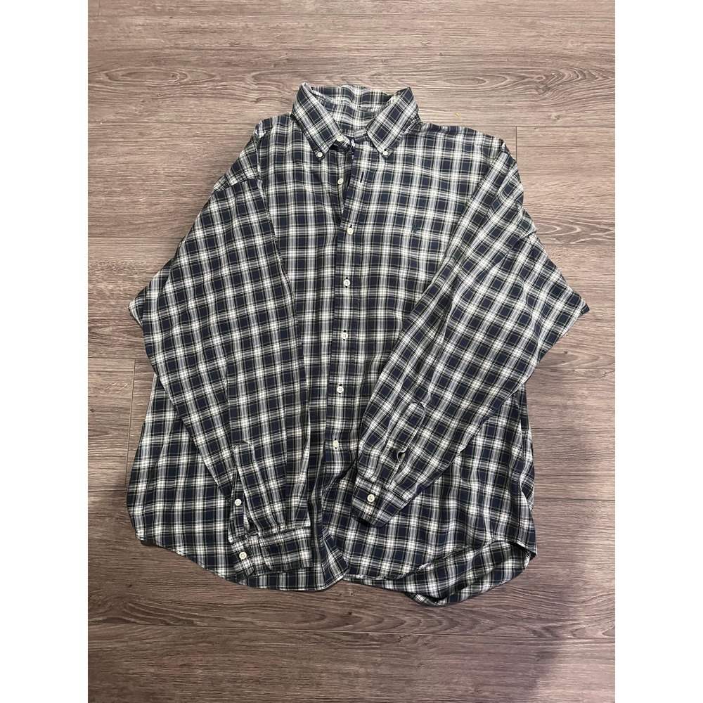 Ralph Lauren Mens XL Plaid Button Down Shirt Navy Green White Long Sleeve Cotton